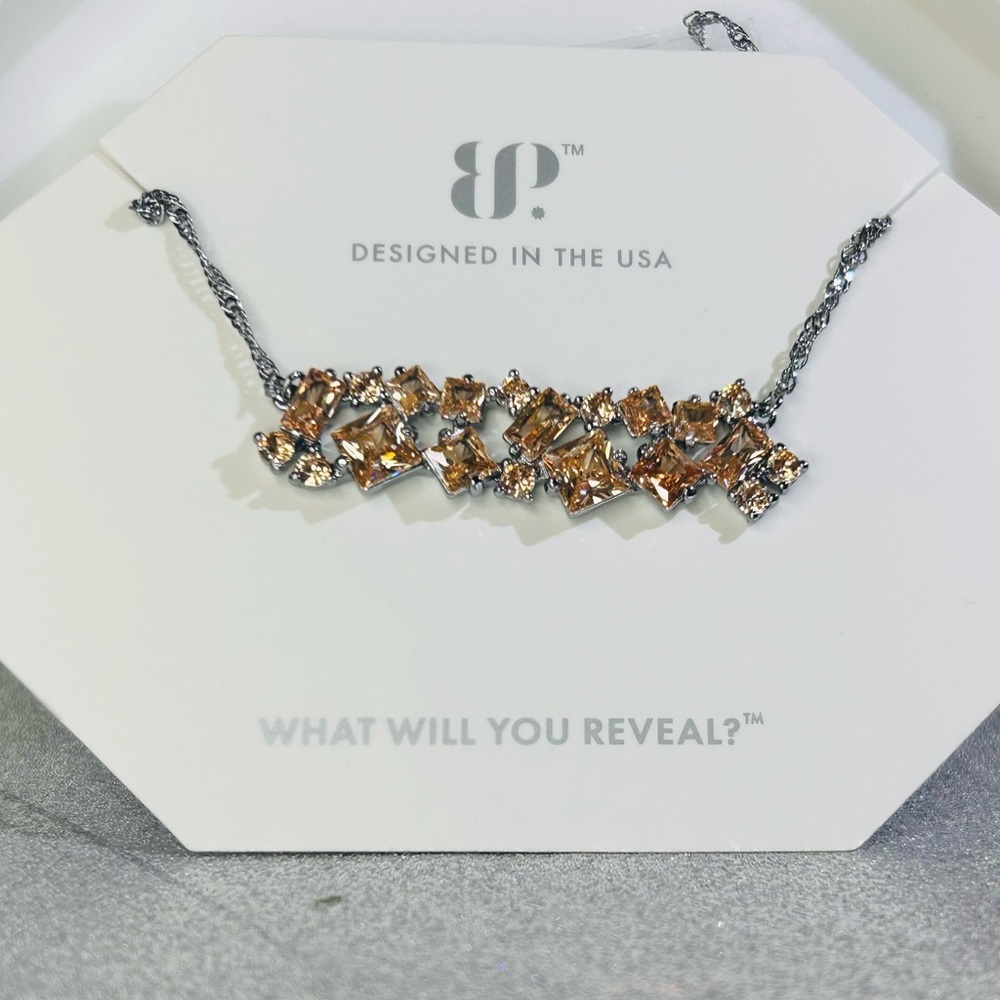 Bomb Party Smoky Topaz Cubic Zirconia Chunky Bar Necklace NK31121